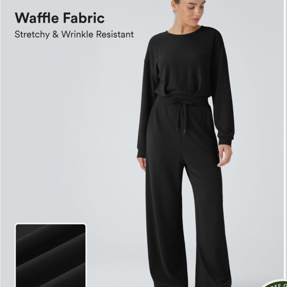 HALARA Black Textured Jumpsuit with Relaxed Fit